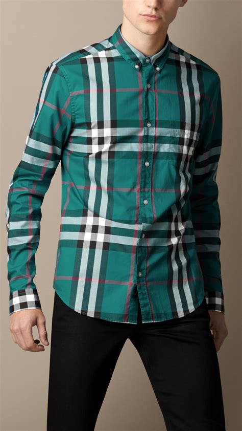 Burberry: Green Check Cotton Shirt 